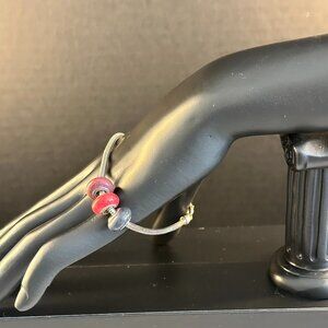 Sterling Silver Charm Bracelet With Three Stone-Style Beads